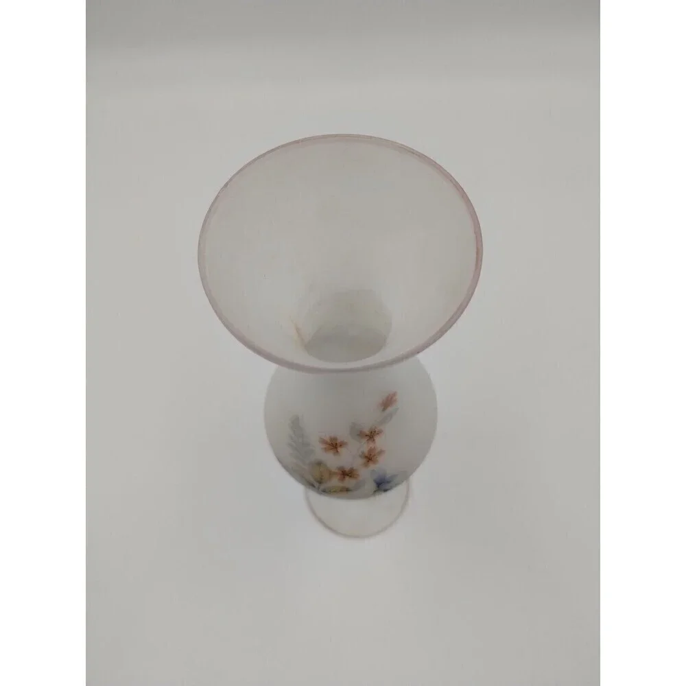 Vintage Italian Satin Bristol Glass 11” Bud Vase Floral Footed Twisted Stem